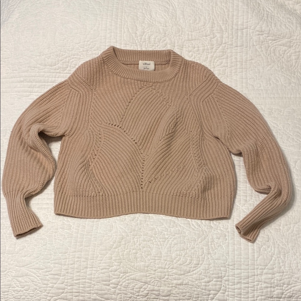 Wilfred Tan Crew Neck Sweater with Chunky Ribbed Texture